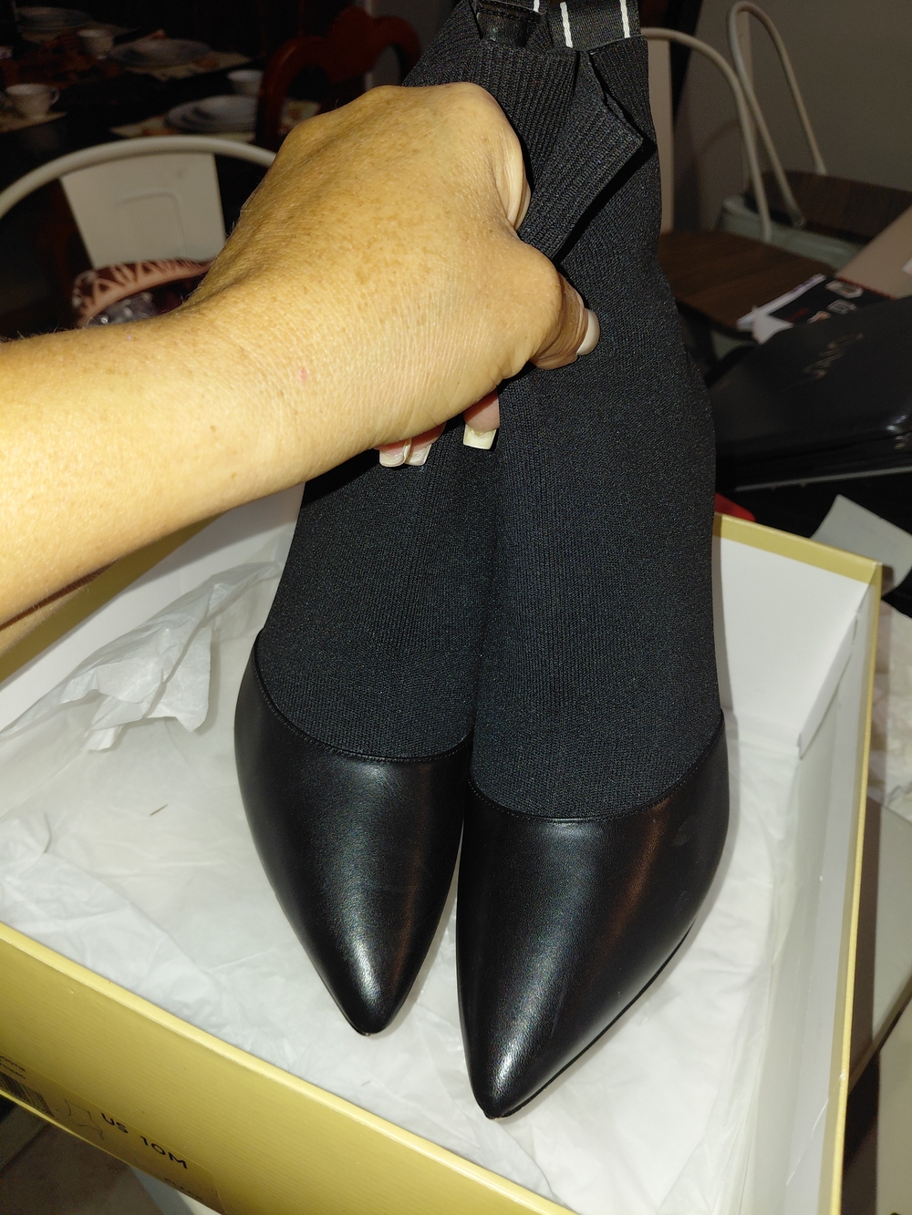 Michael Kors Black Leather Pointed-Toe Sock Ankle Booties